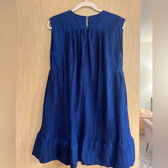 Anthropologie Cap-Sleeve Plissé Mini Dress Dark Blue Size XS - Picture 8 of 8